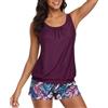 Generisch Costume da bagno da donna a due pezzi, con balze, per spiaggia e piscina, Vino, XL