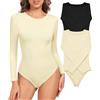 TOMEEK Body Donna Elegante Manica Lunga Bodysuit Intimo Modellante Donna Contenitive Scollo Rotondo Sexy Shapewear Invisibile Perizoma Pancia Piatta Shaper(Nero + Beige,S)