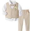 Volunboy Completo Elegante Bambino, Ragazzi Cerimonia Nozze Vestito 4 Pezzi Maniche Lunghe Camicie + Papillon + Gilet + Pantaloni