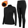 TBoonor Intimo Termico Donna Imbottito con Collo Alto, Tuta da Sci Set Pantaloni e Maglia Termica Asciugatura Rapida Maglie Termico Donna per Sci Corsa Palestra Nero-L