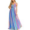 KBOPLEMQ Abito da sera da donna, lungo, elegante, abito estivo arcobaleno, in chiffon, sexy, con scollo a V, con schiena scoperta, per laurea, apertura scolastica, maxi abito, O Rosa Caldo, XXL