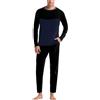 Duohropke Pigiama da uomo, in cotone, 2 pezzi, lungo, da notte, a maniche lunghe e pantaloni lounge, super morbido, Nero , XXL