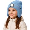 ATNKE Bambini LED Illuminato Berretto Cappello con Paraorecchie,USB Ricaricabile 4 LED Corsa Cappello Lampada Invernale Calda Pile Foderato Beanie Regali per Ragazzi e Ragazze/Shadow Blue