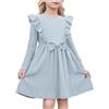 Arshiner Ragazze Abito Foglia di Loto Manica Bambini Casual Papillon Linea A Festivo Autunno Inverno Maniche Lunghe Abito per Bambine 3-8 Anni
