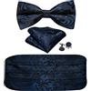 Barry.Wang Set Fascia e Papillon da Uomo, Fascia in Seta Papillon Preannodato Pochette Gemelli, Blu e nero, Taglia unica