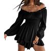 MODSGUE Abito bianco da donna pirata - Mini abito da donna senza spalle con pantaloncini integrati sotto manica lunga/manica corta con balze A, linea A, costume da pirata 2 in 1, abito corto estivo boho abito