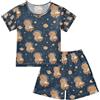 Mnsruu Set pigiama estivo per bambini a maniche corte in cotone con motivo astronauta, capibara, per ragazzi e ragazze, Multicolore, 12 anni