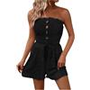 Generic Tuta corta da donna casual senza maniche estiva tuta a fascia con coulisse senza spalline salopette bottone spiaggia pagliaccetto lounge comoda tuta da vacanza, Nero , M