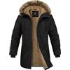 Lonya Giubbotto Invernale Uomo Militare Caldo Foderati Giacca in Pile Media Lungo Parka con Cappuccio in Pelliccia Casual Antivento Trenchcoat con Tasche, Nero, L