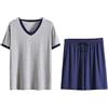 OLEETS Completo Pigiama da Uomo - Manica Corta Estiva + Pantaloncini Indumenti da Notte Morbidi E Confortevoli Casual Larghi L-6Xl Top con Scollo A V Taglie Forti con Tasche Abbigliamento da Casa,