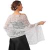Makroyl - Scialle da donna con ricamo di strass floreale in pizzo - Sciarpa leggera e lussuosa con copertura scintillante per matrimonio, sposa, serata, festa, abiti formali, bianco, Etichettalia