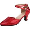 Generico Scarpe da Ballo Donna Eleganti 35-43 EU in Pelle con Tacco Medio, Punta Chiuse e Cinturino alla Caviglia Sandali Estive Comode Casual per Lavoro, Latino Americano, Cerimonie, Feste,Rosso,37