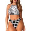 Suhoaziia Bikini da donna con scollo alto e scollo all'americana e top costumi da bagno a due pezzi costumi da bagno a triangolo per le donne, Palme, XS