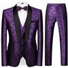 Sliktaa Tuta da uomo 3 pezzi con collo sciallato modello matrimonio formale business smoking giacca gilet e pantaloni, viola., XL