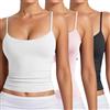 Generico 3 Pezzi Canotta con Reggiseno Donna Incorporato Cotone Tank Top Canottiera Casual Canotta di Base Scollo a V Cami Camisole Spalline Regolabili Tank Shirt Senza Maniche Camicia Imbottita Canottiera