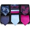 HISDERN Set 5 PCS Cravatta Uomo - Tinta Unita, Pois, Quadri, Righe - Fazzoletto Incluso - Per Festa e Matrimonio
