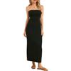Generic Abito Tubino Senza Spalline con Scollo a Barca Abito Lungo da Donna Abito da Sera Estivo-Nero-M