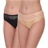 Merry Style Culotte Eleganti Mutande Donna Cotone comode Slip Donna Cotone Hipster Traspiranti Elasticizzate in Pizzo Intimo Femminile Quotidiano MSGAB21 (Nero/Beige-1 (2Pack), L)