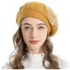ZLYC Berretto da Donna Francese, Reversibile, Tinta Unita, in Cashmere, con Mosaico, Berretto Caldo per Ragazze, Fiore Giallo, Taglia Unica