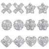 Bencailor 6 paia di strass pasties riutilizzabili capezzolo coperture appiccicoso reggiseno seno coperture impermeabili capezzolo adesivi per le donne, Argento, Medium