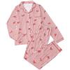 Generisch Pigiama da donna a righe con motivo a fiocchi, pigiama a maniche lunghe con camicia e pantaloni | Elegante biancheria da notte in tessuto simile al raso, S