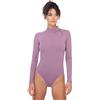 Evoni, body da donna a maniche lunghe, coprente, in cotone, con colletto a lupetto, Rosa cenere, XL