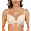 Lemorosy - Reggiseno Donna Sexy Pizzo Comodo Push up con Ferretto Coppa Piena con Profondo Scollo a V(Beige,2C)