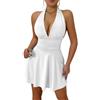 Sukiglam Vestito Donna Sexy Senza Schienale Mini Abito Estivo Senza Maniche Scollo a V Vestito da Sera Elegante Vita Alta Bodycon Abiti a Pieghe Casual Swing Vestiti Aderente per Discoteca Cocktail