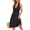 LCDIUDIU Abito Estivo da Donna con Scollo all'Americana E Stampa Floreale, Sexy, Senza Schienale, con Scollo A V Profondo, Abito Midi Senza Maniche, Linea Ad A, Abito da Cocktail Fluido, Vita A