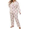 Uwdiohq Women's Heart Shaped Printed Long Sleeved Pants Sleepwear Plus Size Two Piece Set Taglie Forti Pigiami (Watermelon Red, XXXXL) Pigiama Cotone Caldo Donna Maniche Lunghe Invernali Curvy