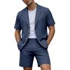 Generico Abito Uomo Elegante Completo 2 Pezzi con Blazer Maniche Corta Leggero e Pantaloncini Baggy Abiti da Cerimonia Estivo Casual per Matrimonio Lavoro Ufficio Uscire Festa,Navy,S