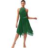 ranrann Vestito da Ballo Lirico Latino Americano Donna Senza Schiena Strass Abito da Pattinaggio Gonna Asimmetrica Danza Moderna Standard Valzer Tango Sala Saggio A Verde Scuro S
