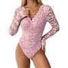 Ausing Donna Camicia Elegante Stretta Camicette Pizzo Modellante da Donna Maglietta Maniche Lunghe Eleganti Rosa Body Manica Lunga Tulle Top Sexy Bordeaux Sottogiacca Trasparente Corpetto L