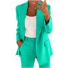 Leaomuny Tailleur Donna Elegante Invernale Matrimonio Blazer Ufficio Oversize Completo con Pantaloni Dritti Comunione Giacca Verde Salvia 2 Pezzi Business Suit con Risvolto per Matrimoni E Feste