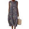 Gienslru Vestito Lino Donna Estivo Lungo Elegante Abito Senza Maniche Boho Chic Curvy Taglie Forti Comodo Fresco Caftano Mare Spiaggia Copricostume Mare Curvy Moda 2026 Casual Floreale con Tasche