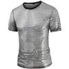 Generico Magliette Uomo - Abbigliamento da Spettacolo A Maniche Corte da Uomo Camicia Base Girocollo Squamosa del Commercio Estero Anni '70 Disco Pie