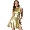 Allegra K Vestito Corto Effeto Metallizzato Donna Abito Vita Alta Senza Maniche Svasato con Cerniera Invisibile per Appuntamenti Night Club