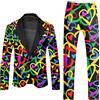 Generisch Pride, vestito da uomo arcobaleno, 2 pezzi, sportivo, con coriandoli, da uomo, anni '80 '90, per feste al neon, per carnevale, feste a tema, slim fit, abbigliamento hippie