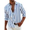 PODOLIXIA Camicia da uomo in lino, a maniche lunghe, estiva, a righe, per il tempo libero, vestibilità normale, con bottoni