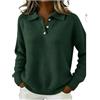 Generic Polo da donna classica con bottoni, tinta unita, maglione donna misto lana con scollo a V, maglia top autunno inverno