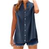 Generic Canotta da donna senza maniche casual in cotone e lino canotta con scollo a V camicetta estiva abbottonata maglietta da vacanza comoda maglietta per uscire gilet di base, 02 blu marino., 5XL