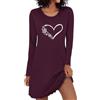 Demegimi Camicia da Notte Donna in Cotone a Maniche Lunghe Camicia da Notte con Stampa a Cuore di Fiocchi di Neve e Scollo Rotondo