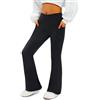 BIOECEUA Pantaloni a gamba larga per bambine e ragazze, leggings svasati elasticizzati slim fit con tasche, pantaloni da yoga a vita alta con fondo a campana bootcut per danza casual allenamento