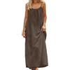 Generico Vestito Estivo Donna Lungo Lino Abito - Casual Sleevele Open Back Maxi Dre Loose Fit Robe Housewear Dre Casual Tinta Unita Senza Maniche Loose Maxi Abiti Senza Schienale con Cordino