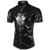 JOGAL - Camicie da uomo in stile da discoteca, lucide e metalliche, a maniche corte, con bottoni, taglia L, A316, colore: nero