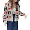 Dubute Cardigan da donna lavorato all'uncinetto Y2K con stampa floreale a maniche lunghe con bottoni, Beige, Taglia unica
