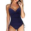 Yutdeng Costume da Bagno da Donna 2 Pezzi Scollo a V Vintage Top Bikini con Coulisse Crossover Swimsuit Push Up Swimwear Costumi Tracolla Regolabile per Vacanza Spiaggia Navy XL