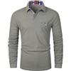 KUNJLELP Polo da Uomo Manica Lunga con Tasca Patchwork a Quadri Rosso e Blu Maglietta Maglia Casual per l'autunno e l'inverno