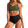 FemiChic Donna Costume da Bagno Vita Alta Push Up Bikini Due Pezzi Sexy Tummy Control Costumi con Drawstring(Verde Nero,L)