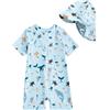 WYTbaby - Costume da bagno per neonati, a maniche corte, con cappello da sole, azzurro, 2-3 anni